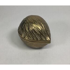 Vintage Heavy Brass Metal Nutcracker Walnut Shaped Box Nut Cracker